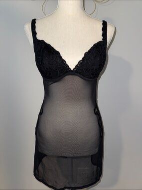 Y2K Victoria's Secret Black Sheer Lace Chemise